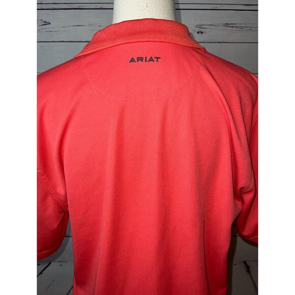 Ariat Tek Mens Polo Shirt Heat Series Medium Short‎ sleeve Orange Cowboy - Picture 10 of 12